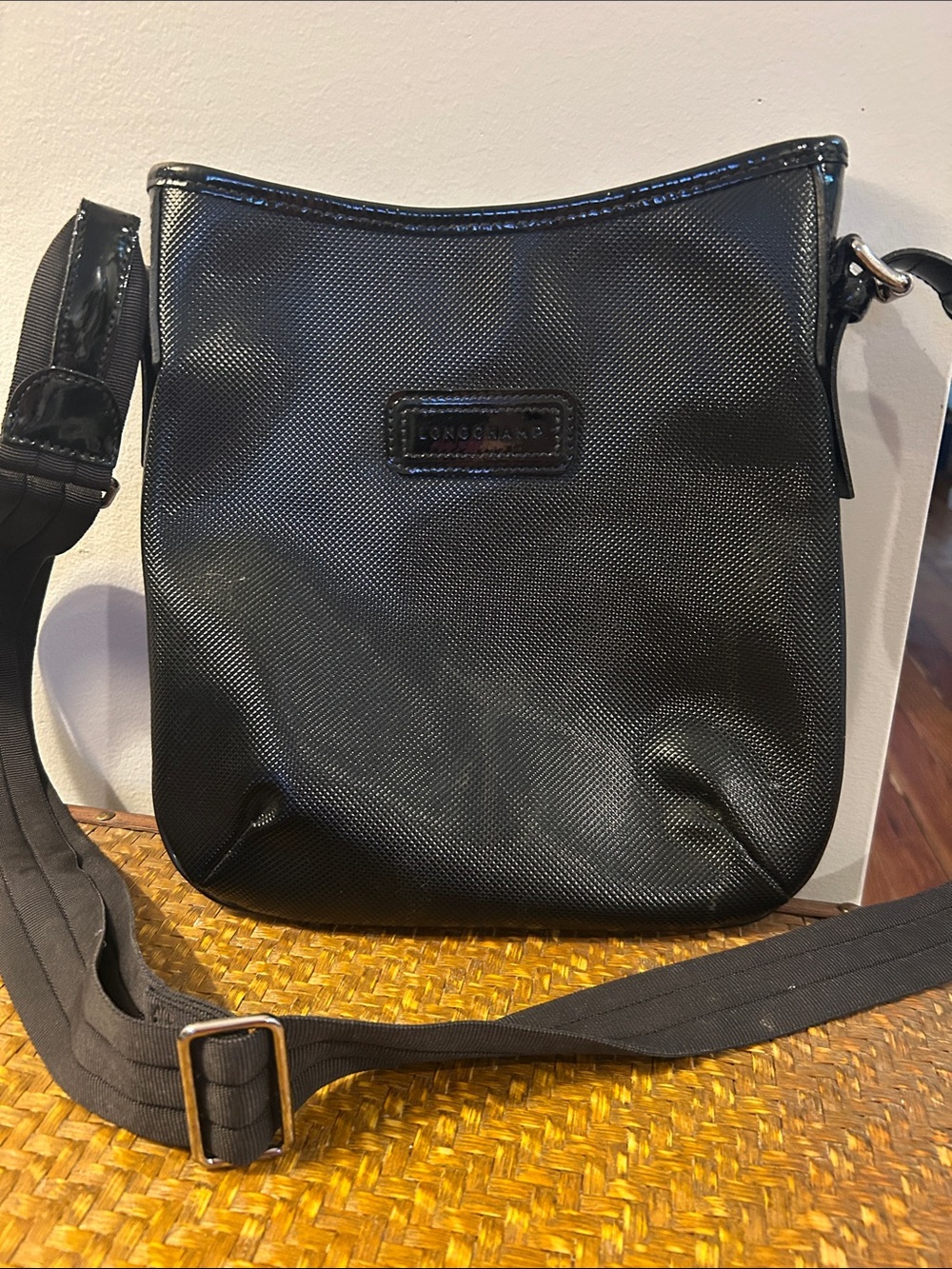 Longchamp Black Textured Crossbody Messenger Bag for Men